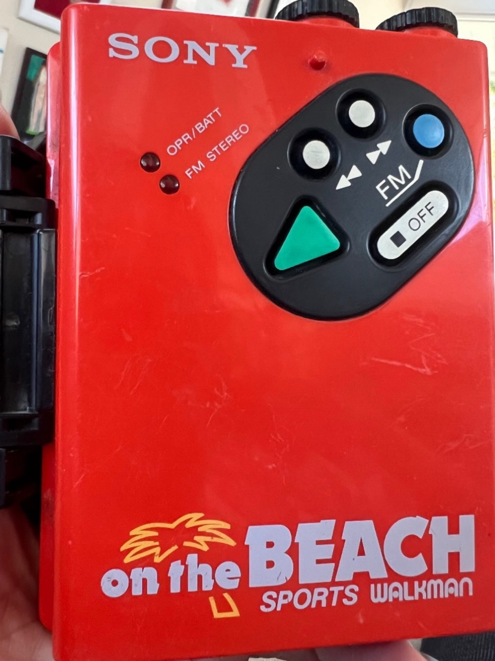 SONY Vintage Original Beach Sports Red Walkman with Green Play and Blue Button